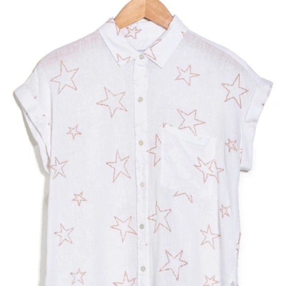 Rails Tops - Pristine Rails Whitney Starstruck Gold Glitter Star White Linen Top Small